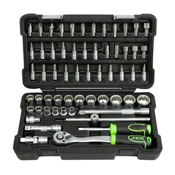 ESTUCHE DE HERRAMIENTAS DE 59 PIEZAS CON VASOS DE 12 CANTOS 3/8" CINCADO- 54168 JBM - Imagen 1