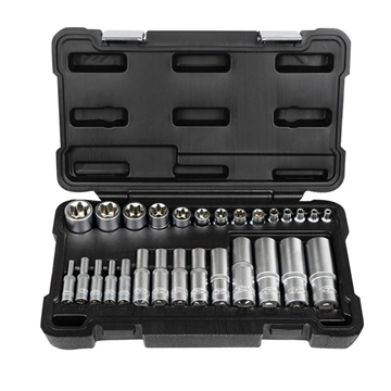 SET DE 28 VASOS TORX CORTOS Y LARGOS 1/2", 1/4" Y 3/8" CINCADO- 54141 JBM - Imagen 1
