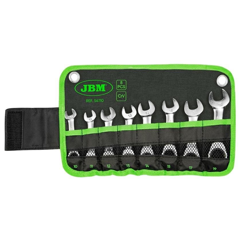 SET DE 8 LLAVES COMBINADAS CORTAS CON TRINQUETE- 54110 JBM - Imagen 1
